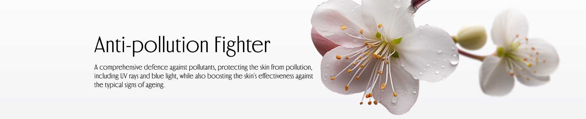 Anti-pollution Fighter A comprchenshe defence against pollutants, protecting the skin from pollution.including UV ray and blue: light, whle ako boosing the: skin's effectiveness againstthe typical sigm ofageing